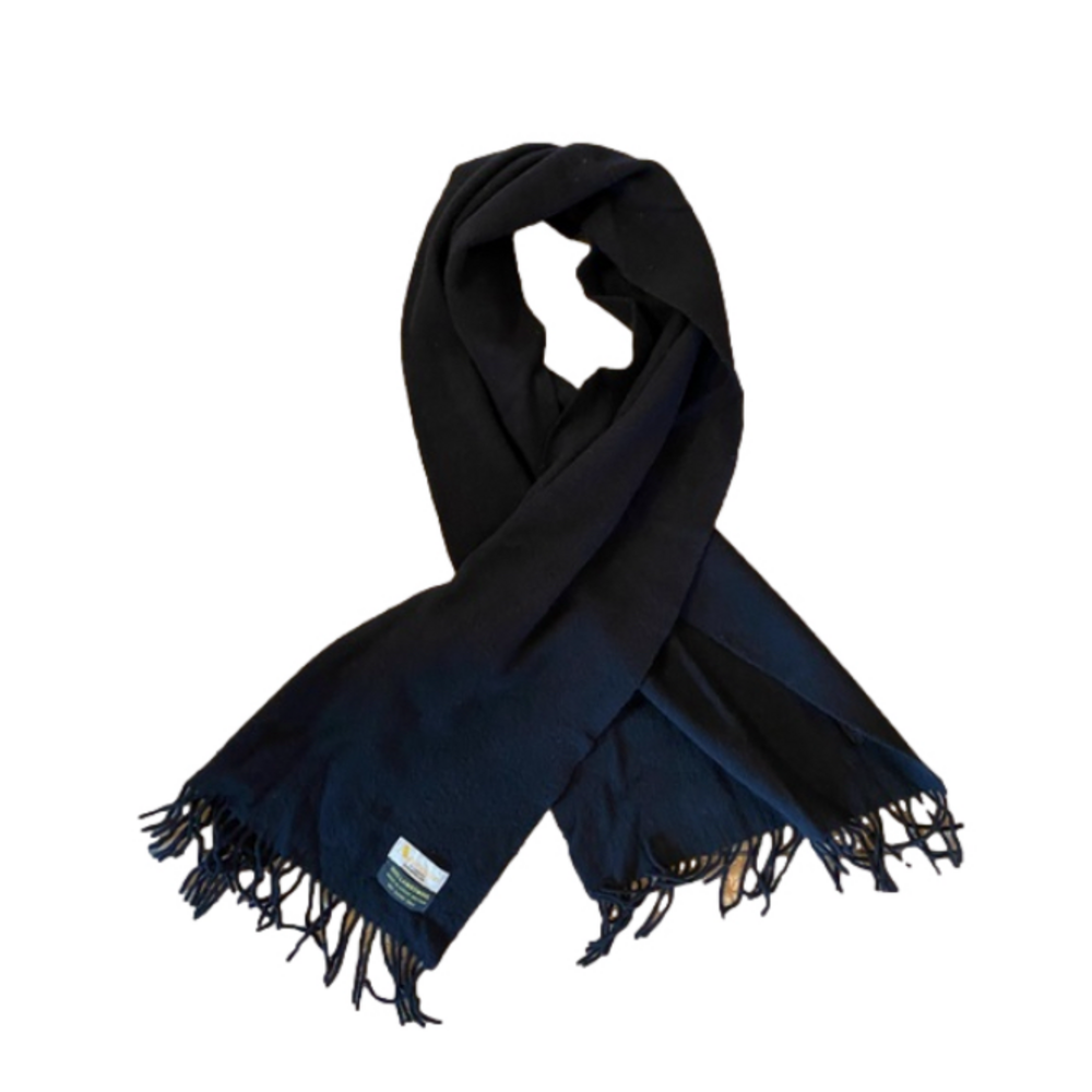 Vintage Aquascutum of London 100% Pure Lambswool Scarf Black Fringe